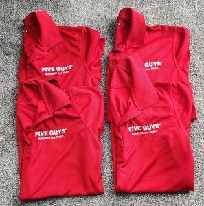 Five Guys Burger and Fries Red 3 botton down polo in Medium and Large